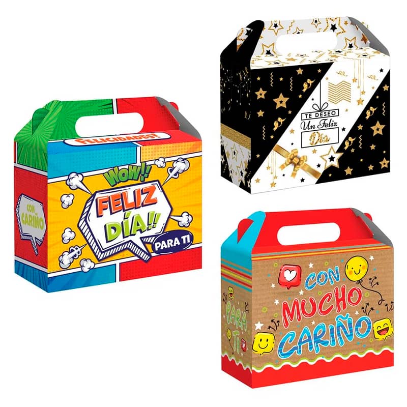 Caja regalo feliz día micro cartón mensaje interno - Container Cajas y  Rollos