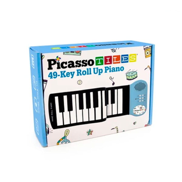 INTRUMENTOS MUSICALES Flexible Roll-Up Educational Piano Keyboard Teclado de piano educativo enrollable flexible de 49 teclas para niños Picasso Tiles PT49-BLU/WHT